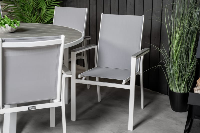 Parma Matgrupp Utomhus Rund Ø140cm + 6 Karmstolar - Vit/Grå - Utemöbler - Utegrupp - Matgrupper utomhus