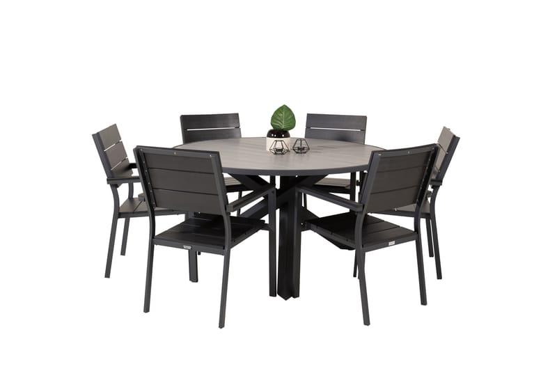 Parma Matgrupp Utomhus Rund Ø140cm + 6 Levels Stolar - Svart/Grå - Utemöbler - Utegrupp - Matgrupper utomhus