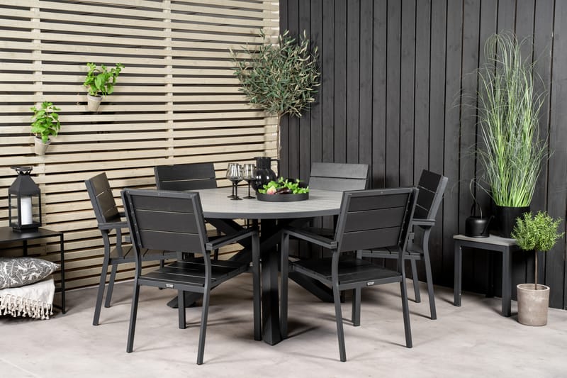 Parma Matgrupp Utomhus Rund Ø140cm + 6 Levels Stolar - Svart/Grå - Utemöbler - Utegrupp - Matgrupper utomhus