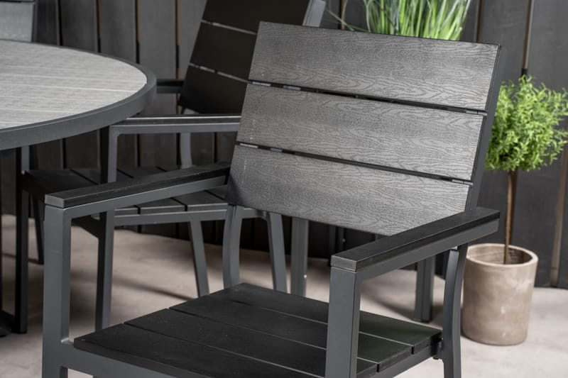Parma Matgrupp Utomhus Rund Ø140cm + 6 Levels Stolar - Svart/Grå - Utemöbler - Utegrupp - Matgrupper utomhus