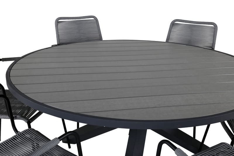 Parma Matgrupp Utomhus Rund Ø140cm + 6 Lindos Karmstolar - Svart/Grå - Utemöbler - Utegrupp - Matgrupper utomhus