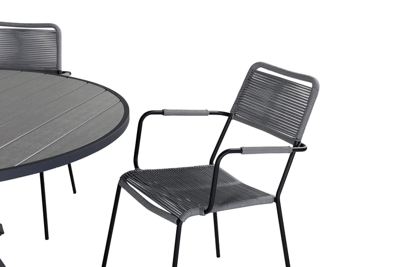 Parma Matgrupp Utomhus Rund Ø140cm + 6 Lindos Karmstolar - Svart/Grå - Utemöbler - Utegrupp - Matgrupper utomhus