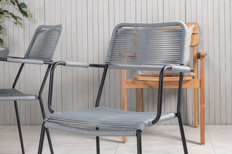 Parma Matgrupp Utomhus Rund Ø140cm + 6 Lindos Karmstolar - Svart/Grå - Utemöbler - Utegrupp - Matgrupper utomhus