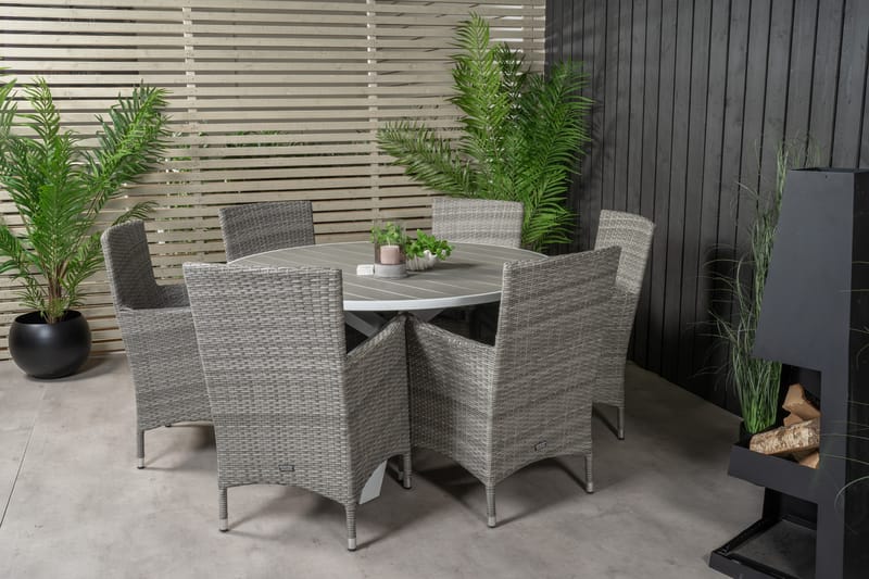 Parma Matgrupp Utomhus Rund Ø140cm + 6 Malin Karmstolar - Natur - Utemöbler - Utegrupp - Matgrupper utomhus