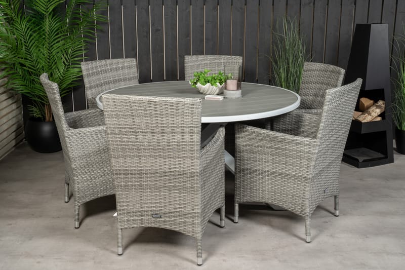 Parma Matgrupp Utomhus Rund Ø140cm + 6 Malin Karmstolar - Natur - Utemöbler - Utegrupp - Matgrupper utomhus