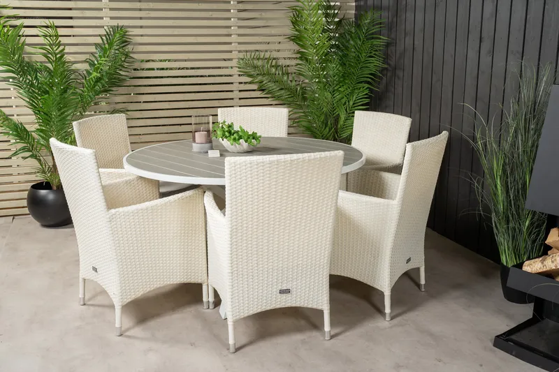 Parma Matgrupp Utomhus Rund Ø140cm + 6 Malin Karmstolar - Svart/Grå - Utemöbler - Utegrupp - Matgrupper utomhus