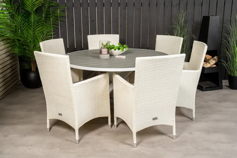 Parma Matgrupp Utomhus Rund Ø140cm + 6 Malin Karmstolar - Svart/Grå - Utemöbler - Utegrupp - Matgrupper utomhus