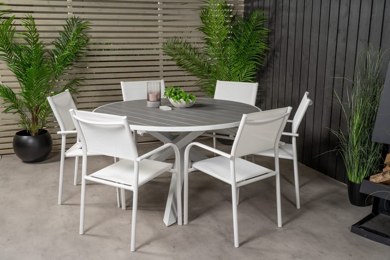Parma Matgrupp Utomhus Rund Ø140cm + 6 Santorini Karmstolar - Vit - Utemöbler - Utegrupp - Matgrupper utomhus