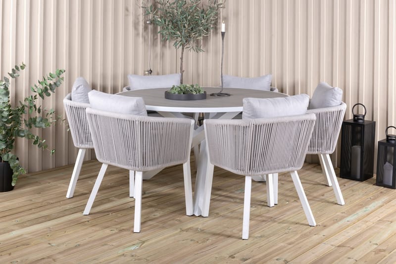 Parma Matgrupp Utomhus Rund Ø140cm + 6 Virya Matstolar - Brun - Utemöbler - Utegrupp - Matgrupper utomhus