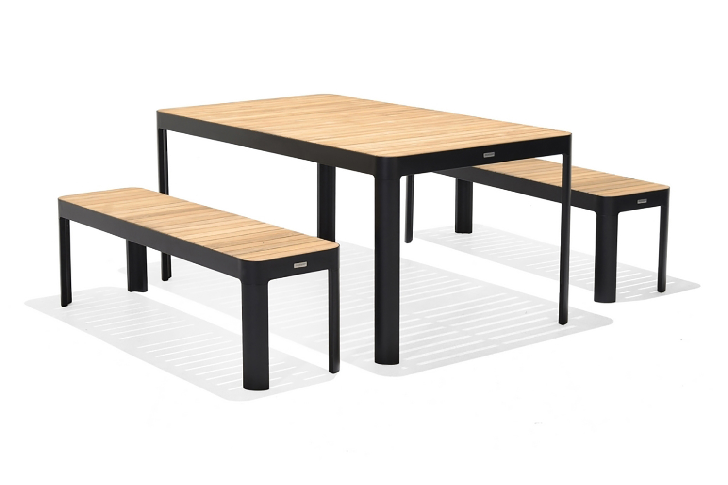 portals matbord 161 cm svart/trä + 2 bänkar -