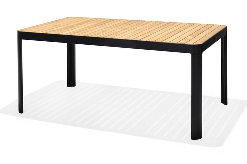 PORTALS Matbord 161 cm Svart/Trä + 4 Karmstolar + Bänk - Utemöbler - Utegrupp - Matgrupper utomhus