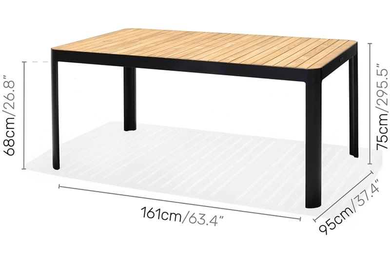 PORTALS Matbord 161 cm Svart/Trä + 4 Karmstolar - Utemöbler - Utegrupp - Matgrupper utomhus
