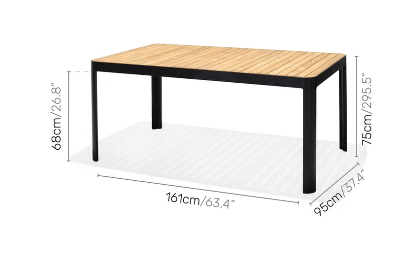 PORTALS Matbord 161 cm Svart/Trä + 4 Stolar + Bänk - Utemöbler - Utegrupp - Matgrupper utomhus
