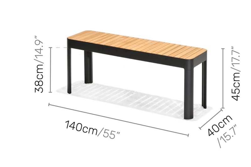 PORTALS Matbord 161 cm Svart/Trä + 4 Stolar + Bänk - Utemöbler - Utegrupp - Matgrupper utomhus