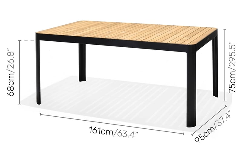 PORTALS Matbord 161 cm Svart/Trä + 4 Stolar - Utemöbler - Utegrupp - Matgrupper utomhus