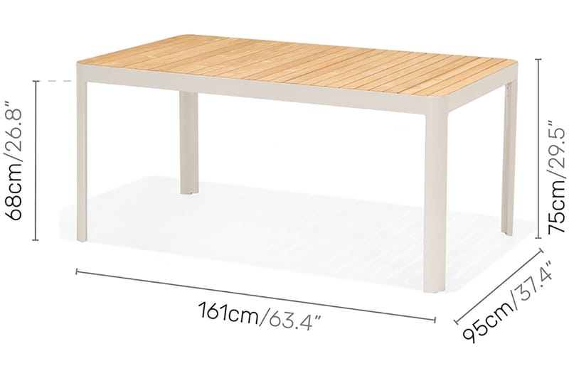 PORTALS Matbord 161 cm Vit/Trä + 4 Stolar  + Bänk - Matgrupper utomhus