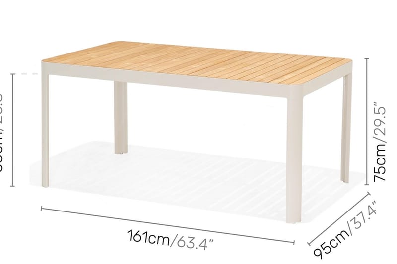 PORTALS Matbord 161 cm Vit/Trä + 6 Stolar - Utemöbler - Utegrupp - Matgrupper utomhus