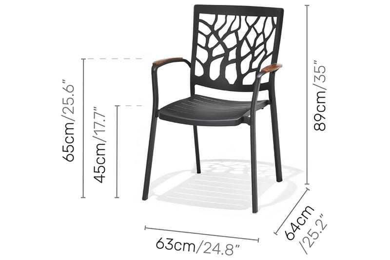 PORTALS Matbord 209 cm Svart/Trä + 6 Karmstolar - Utemöbler - Utegrupp - Matgrupper utomhus