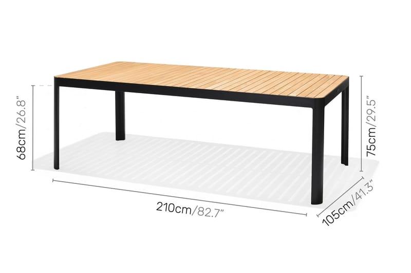 PORTALS Matbord 209 cm Svart/Trä + 8 Karmstolar - Utemöbler - Utegrupp - Matgrupper utomhus