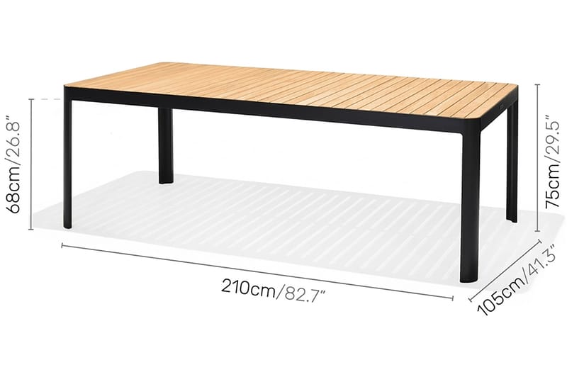PORTALS Matbord 209 cm Svart/Trä + Bänk - Utemöbler - Utegrupp - Matgrupper utomhus