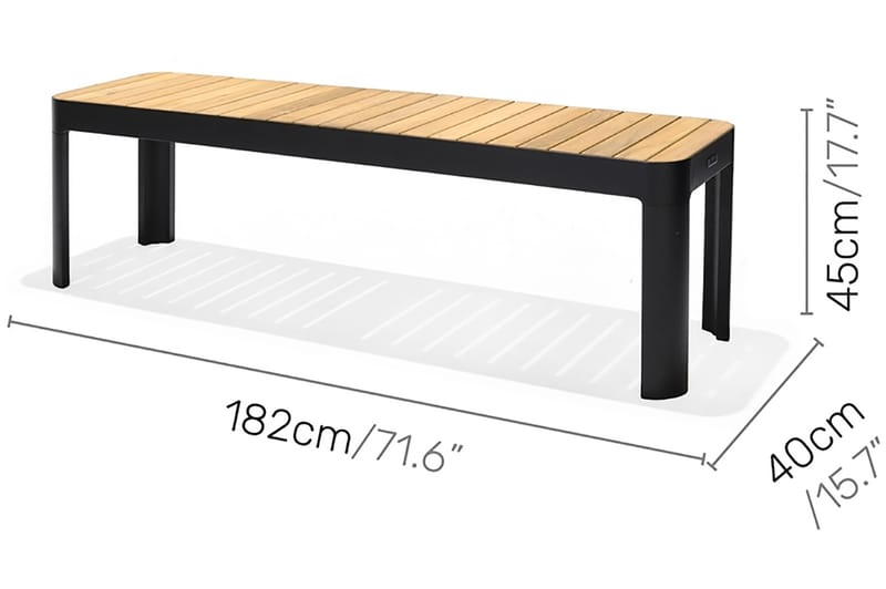PORTALS Matbord 209 cm Svart/Trä + Bänk - Utemöbler - Utegrupp - Matgrupper utomhus