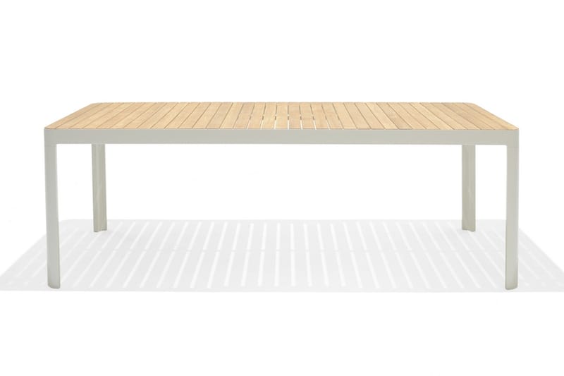 PORTALS Matbord 209 cm Vit/Trä + 5 Karmstolar + Bänk - Utemöbler - Utegrupp - Matgrupper utomhus