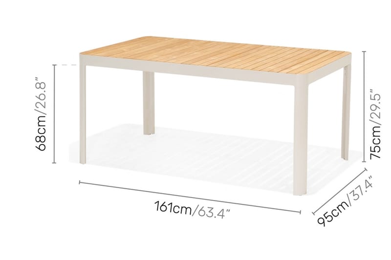 PORTALS Matbord 209 cm Vit/Trä + 5 Karmstolar + Bänk - Utemöbler - Utegrupp - Matgrupper utomhus