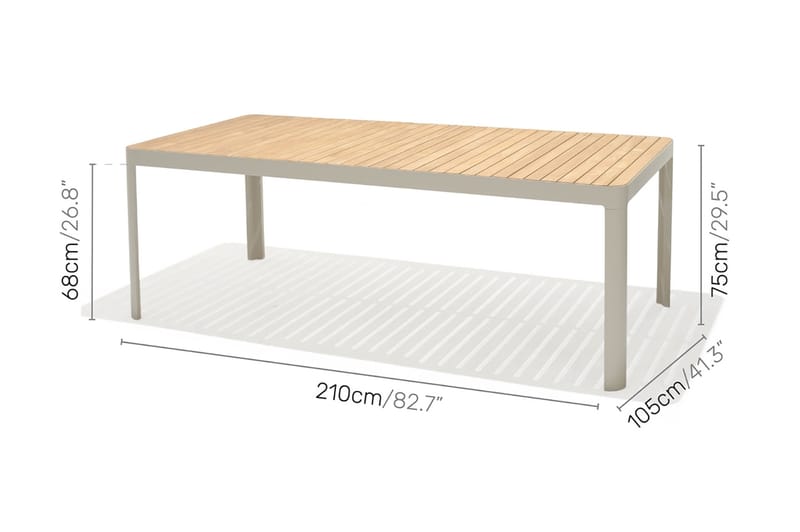 PORTALS Matbord 209 cm Vit/Trä + 5 Karmstolar + Bänk - Utemöbler - Utegrupp - Matgrupper utomhus