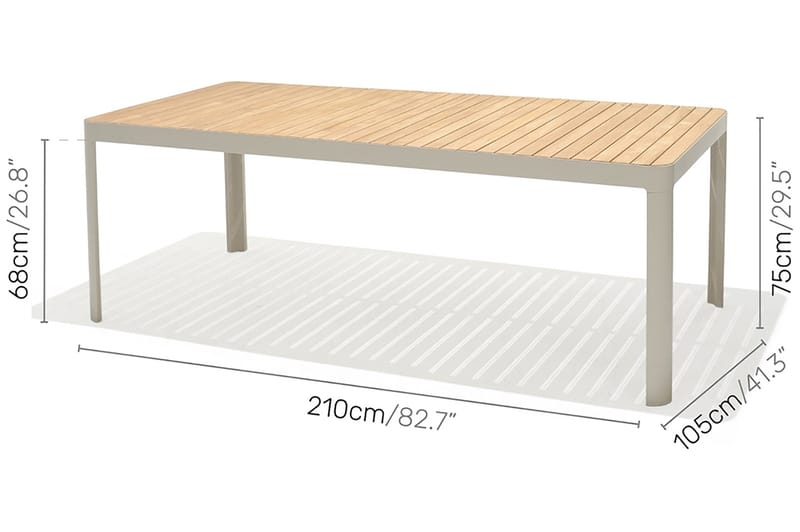 PORTALS Matbord 209 cm Vit/Trä + 5 Stolar + Bänk - Utemöbler - Utegrupp - Matgrupper utomhus