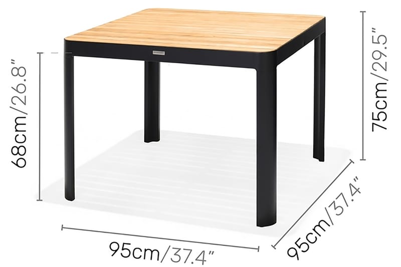 PORTALS Matbord 95 cm Svart/Trä + 4 Karmstolar - Utemöbler - Utegrupp - Matgrupper utomhus