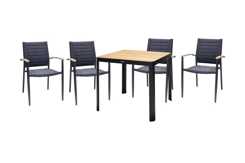 PORTALS Matbord 95 cm Svart/Trä + 4 Stolar - Utemöbler - Utegrupp - Matgrupper utomhus