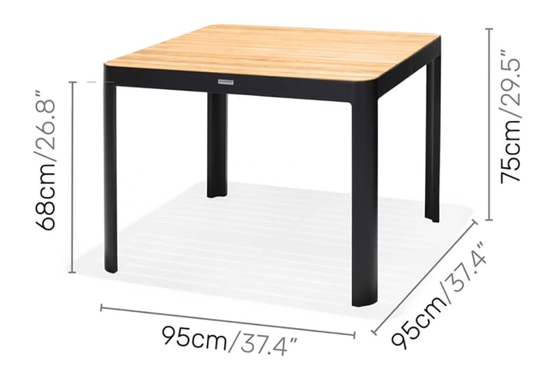 PORTALS Matbord 95 cm Svart/Trä + 4 Stolar - Utemöbler - Utegrupp - Matgrupper utomhus