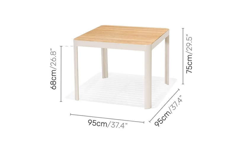 PORTALS Matbord 95 cm Vit/Trä + 4 Karmstolar - Utemöbler - Utegrupp - Matgrupper utomhus