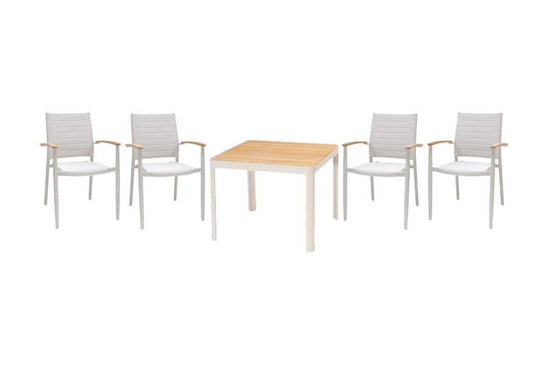 PORTALS Matbord 95 cm Vit/Trä + 4 Karmstolar - Utemöbler - Utegrupp - Matgrupper utomhus