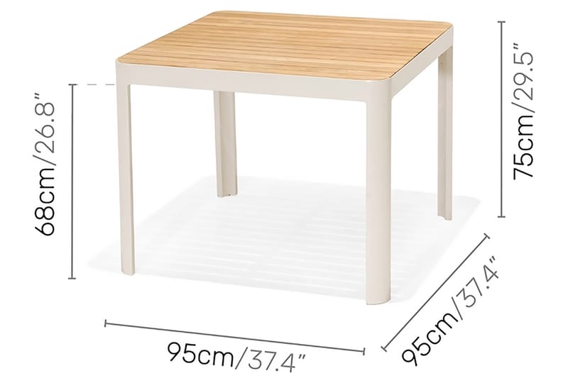 PORTALS Matbord 95 cm Vit/Trä + 4 Stolar - Utemöbler - Utegrupp - Matgrupper utomhus