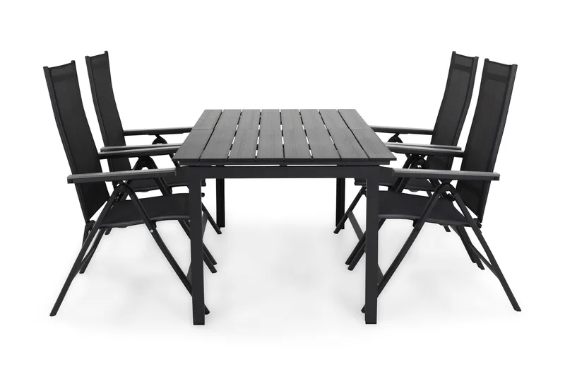 Portland Matgrupp Utomhus 152-210x90 + 4 Monaco Light Positionsstol, Svart/Grå
