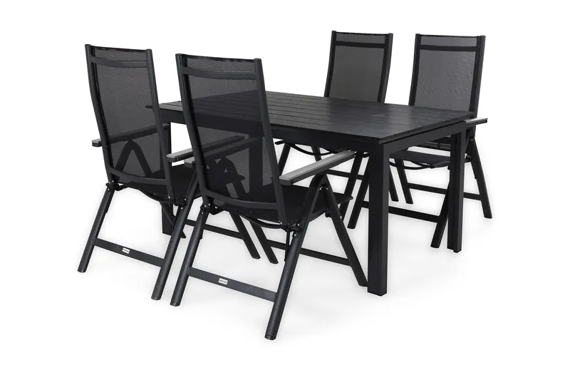 Portland Matgrupp Utomhus 152-210x90 + 4 Monaco Light Positionsstol - Svart/Grå - Utemöbler - Utegrupp - Matgrupper utomhus