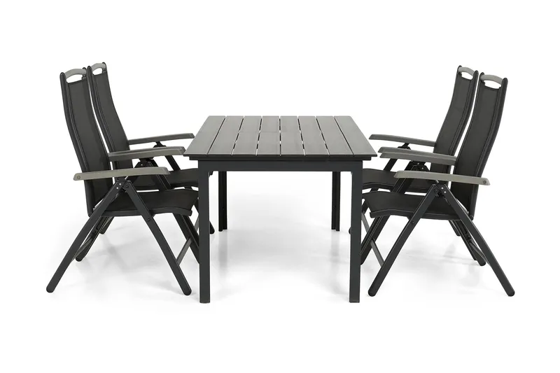 Portland Matgrupp Utomhus 152-210x90 + 4 Monaco Lyx Positionsstol - Svart/Grå - Utemöbler - Utegrupp - Matgrupper utomhus