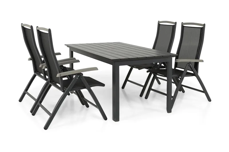 Portland Matgrupp Utomhus 152-210x90 + 4 Monaco Lyx Positionsstol - Svart/Grå - Utemöbler - Utegrupp - Matgrupper utomhus