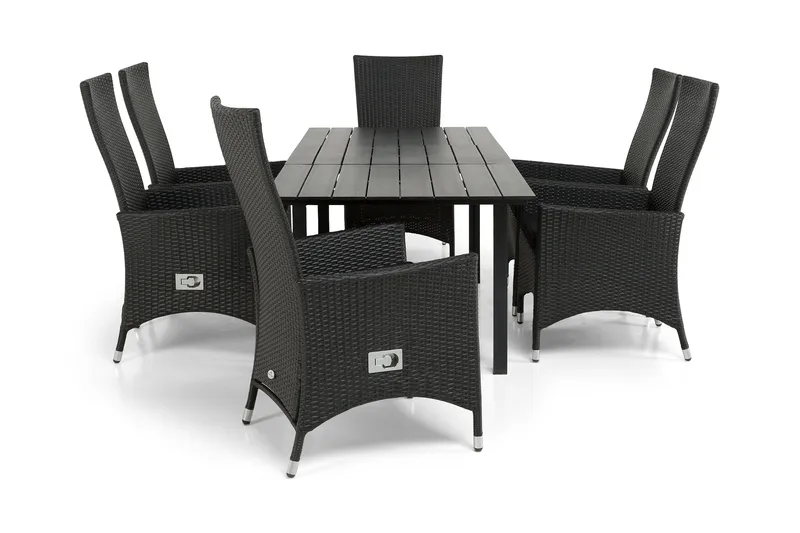 Portland Matgrupp Utomhus 152-210x90 + 6 Jenny Fåtölj Ställbar, Svart