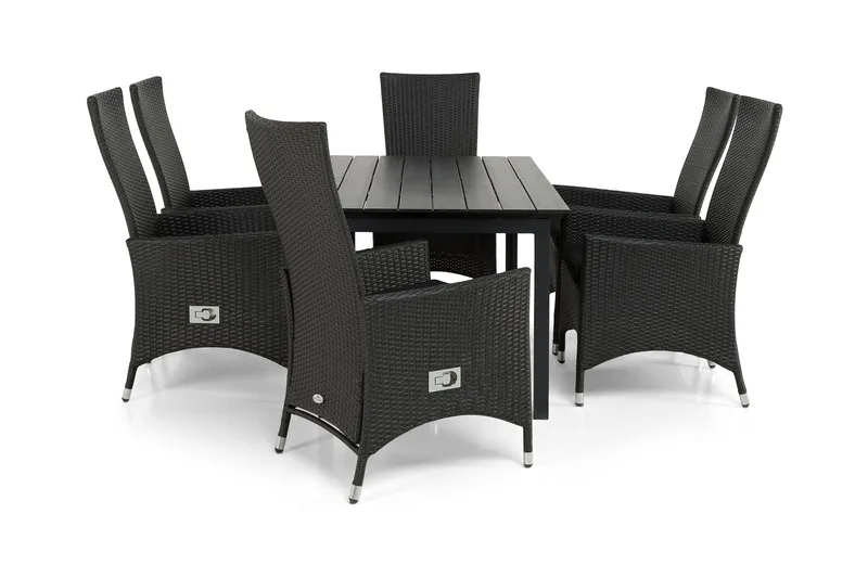 Portland Matgrupp Utomhus 152-210x90 + 6 Jenny Fåtölj Ställbar - Svart - Utemöbler - Utegrupp - Matgrupper utomhus