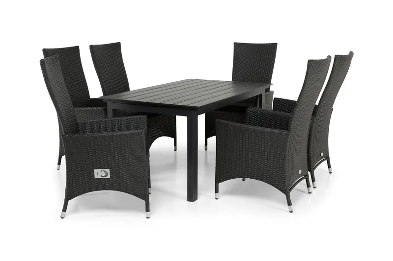 Portland Matgrupp Utomhus 152-210x90 + 6 Jenny Fåtölj Ställbar - Svart - Utemöbler - Utegrupp - Matgrupper utomhus