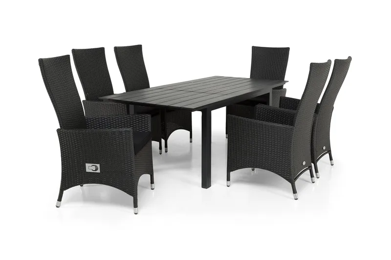 Portland Matgrupp Utomhus 152-210x90 + 6 Jenny Fåtölj Ställbar - Svart - Utemöbler - Utegrupp - Matgrupper utomhus