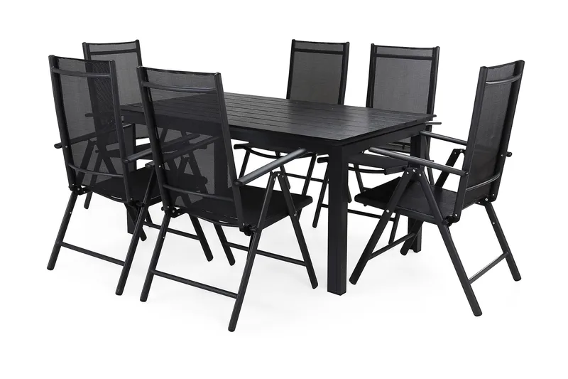 Portland Matgrupp Utomhus 152-210x90 + 6 Maggie Positionsstol - Svart - Utemöbler - Utegrupp - Matgrupper utomhus