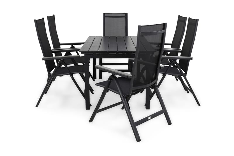 Portland Matgrupp Utomhus 152-210x90 + 6 Monaco Light Positionsstol - Svart/Grå - Utemöbler - Utegrupp - Matgrupper utomhus