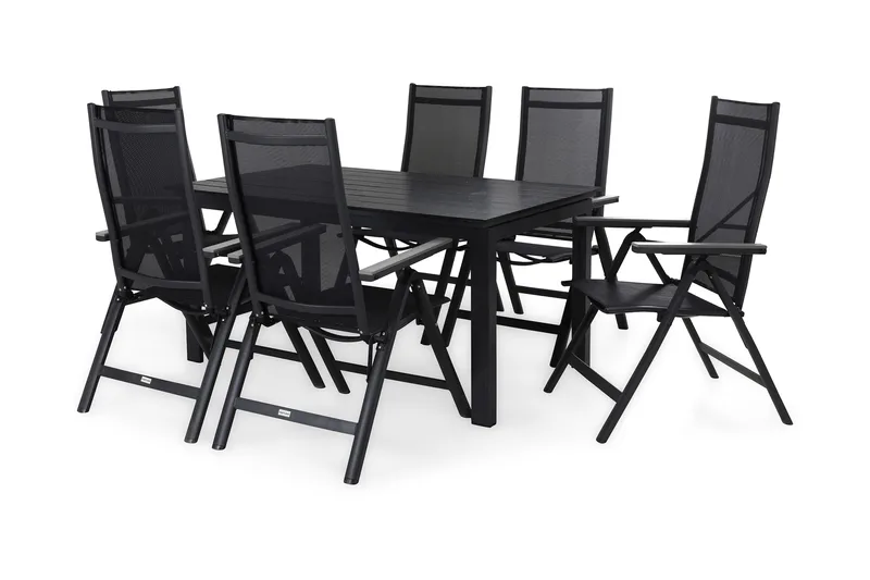Portland Matgrupp Utomhus 152-210x90 + 6 Monaco Light Positionsstol - Svart/Grå - Utemöbler - Utegrupp - Matgrupper utomhus
