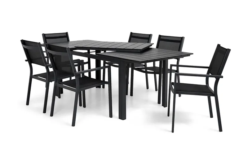 Portland Matgrupp Utomhus 152-210x90 + 6 Sierra Stapelstol - Svart - Utemöbler - Utegrupp - Matgrupper utomhus