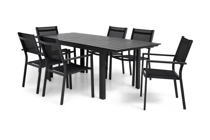 Portland Matgrupp Utomhus 152-210x90 + 6 Sierra Stapelstol - Svart - Utemöbler - Utegrupp - Matgrupper utomhus
