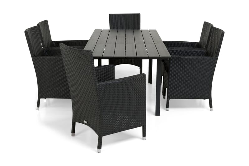 Portland Matgrupp Utomhus 152-210x90 + 6 Thor Fåtölj, Svart