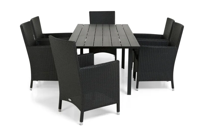 Portland Matgrupp Utomhus 152-210x90 + 6 Thor Fåtölj, Svart